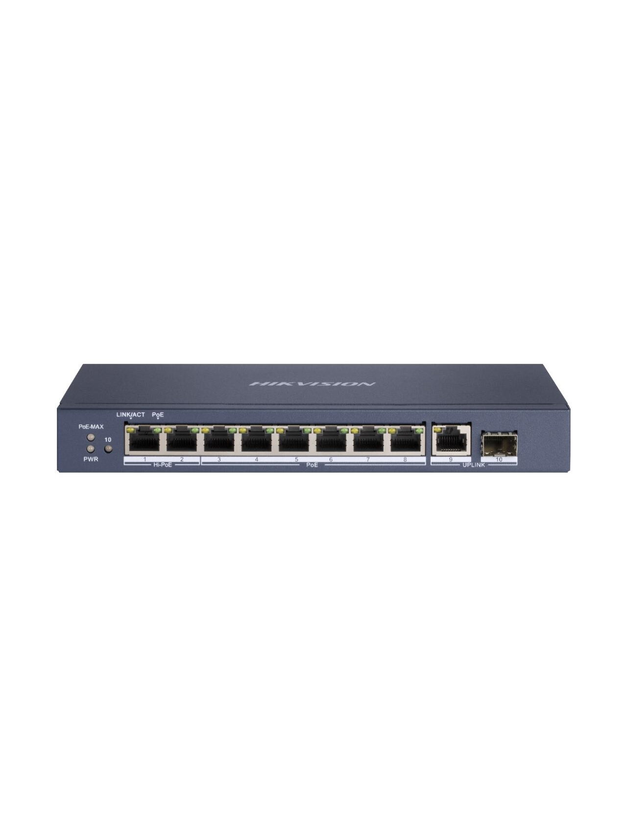 10 prievadų, 8 PoE prievadų komutatorius Hikvision DS-3E0510HP-E