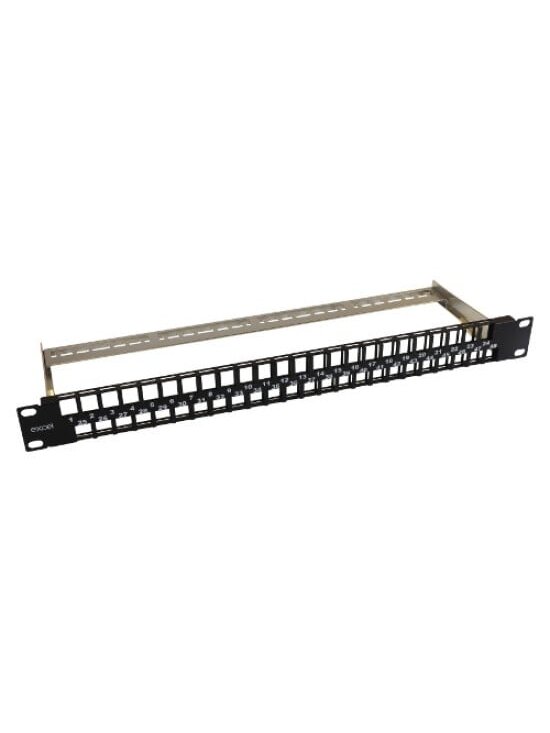 19'' komutacinė panelė Excel 100-050 (1U, 48 portai, be lizdų, su žymėjimu, juoda) 19'' komutacinė panelė Excel 100-050 (1U, 48 portai, be lizdų, su žymėjimu, juoda)