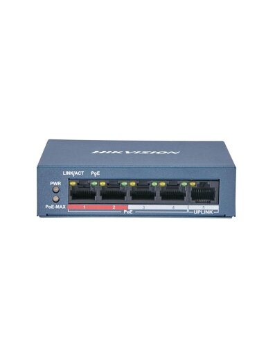 5 prievadų, 4 PoE komutatorius Hikvision DS-3E0105P-E/M(B)