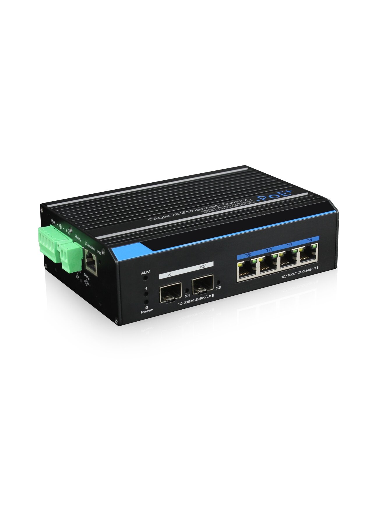 6 prievadų, 4 PoE prievadų pramoninis komutatorius UTEPO UTP7304GE-POE 150W