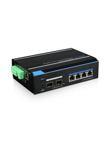 6 prievadų, 4 PoE prievadų pramoninis komutatorius UTEPO UTP7304GE-POE 150W
