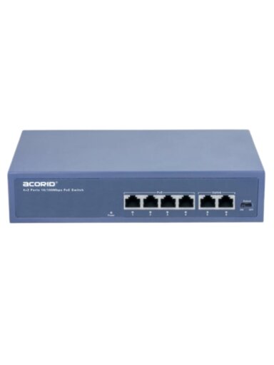 6 prievadų komutatorius Acorid CS1106P (4 PoE, 2 Uplink)