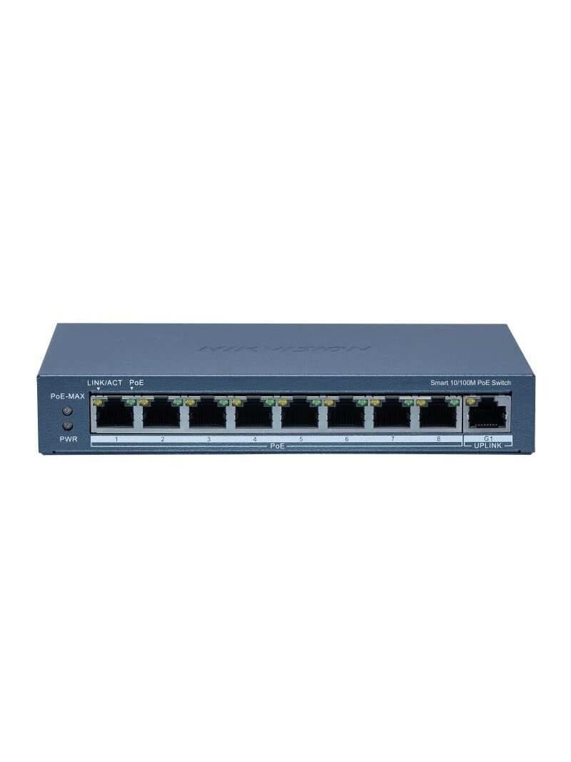 9 prievadų, 8 PoE prievadų komutatorius Hikvision DS-3E1309P-EI(B)