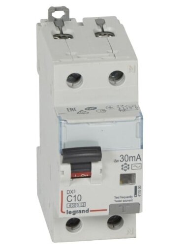 Automatinis jungiklis su srovės nuotekio rėle Legrand 411000 (10A, 1P+NR, 230V, 30mA, RCBO)