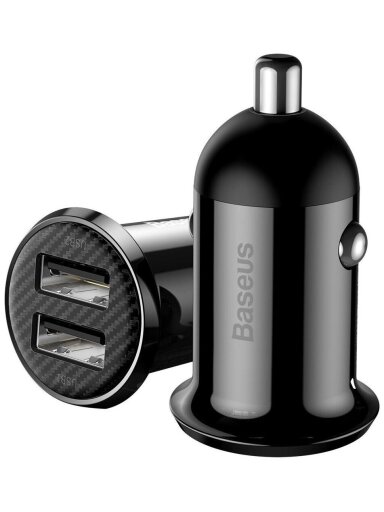 Automobilinis įkroviklis BASEUS CCALLP-01 (Juodas, 30W, 12-24V, 2xUSB, 4.8A)