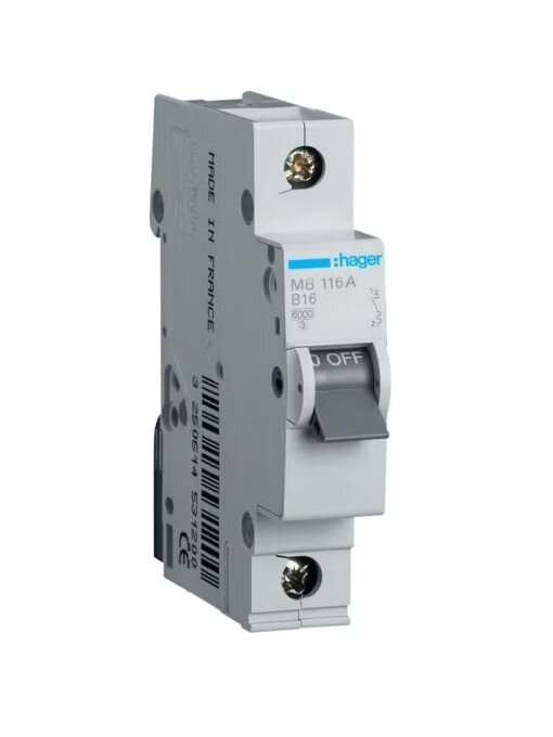 Automatinis jungiklis Hager MB116A (16A, 1P, 230V, 6kA) Automatinis jungiklis Hager MB116A (16A, 1P, 230V, 6kA)