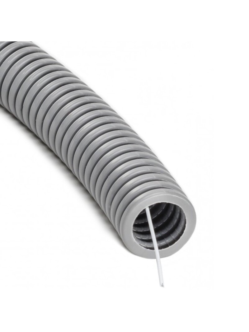 Gofruotas pilkas PVC vamzdis su viela 25mm (50m, 320 N/5 cm)