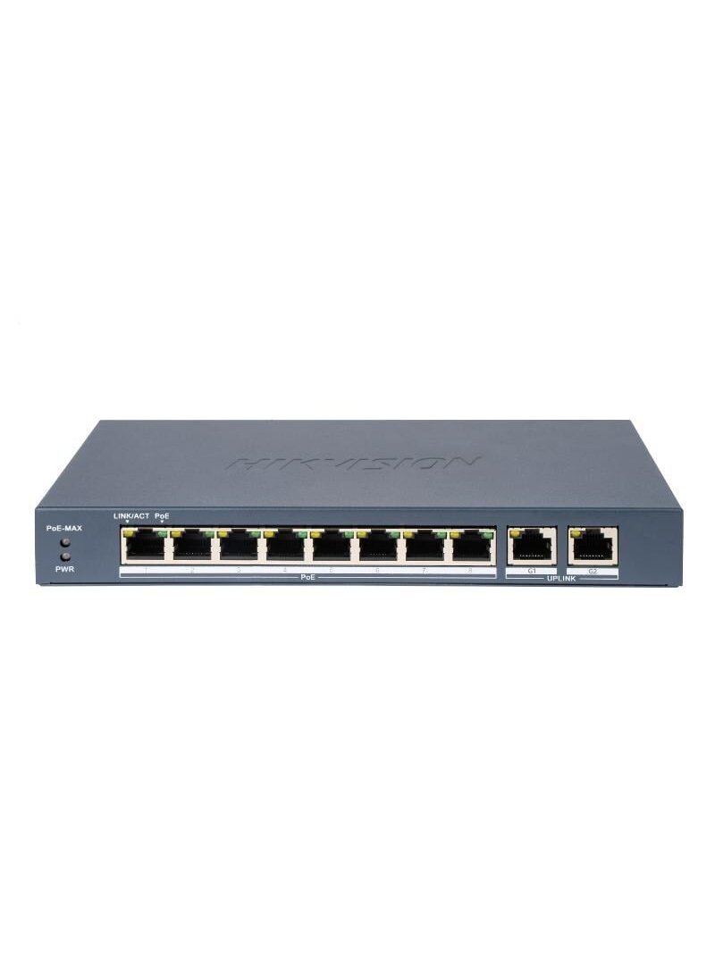 Hikvision 10 prievadų 8 PoE prievadų komutatorius DS-3E0310P-E/M(B) Hikvision 10 prievadų 8 PoE prievadų komutatorius DS-3E0310P-E/M(B)