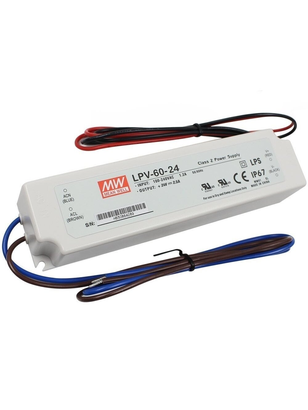 Impulsinis maitinimo šaltinis LED 24V 60W 2.5A, IP67, MEAN WELL LPV-60-24
