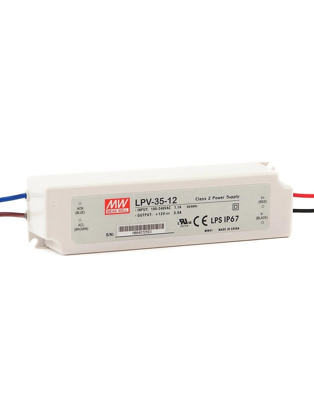 Impulsinis maitinimo šaltinis LED 12V 36W 3A IP67, Mean well, LPV-35-12 Impulsinis maitinimo šaltinis LED 12V 36W 3A IP67, Mean well, LPV-35-12