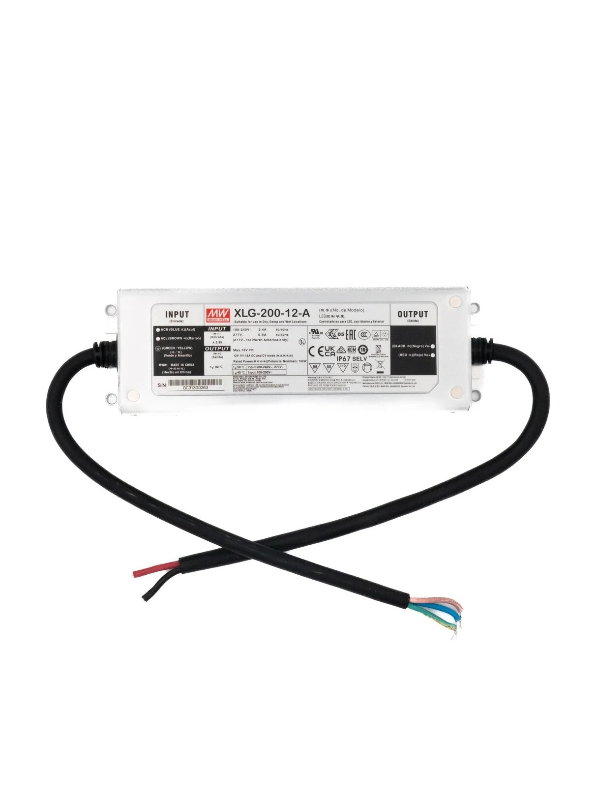 Impulsinis maitinimo šaltinis LED 200W 12V 16A IP67, dimeriuojamas, Mean well XLG-200-12-A Impulsinis maitinimo šaltinis LED 200W 12V 16A IP67, dimeriuojamas, Mean well XLG-200-12-A