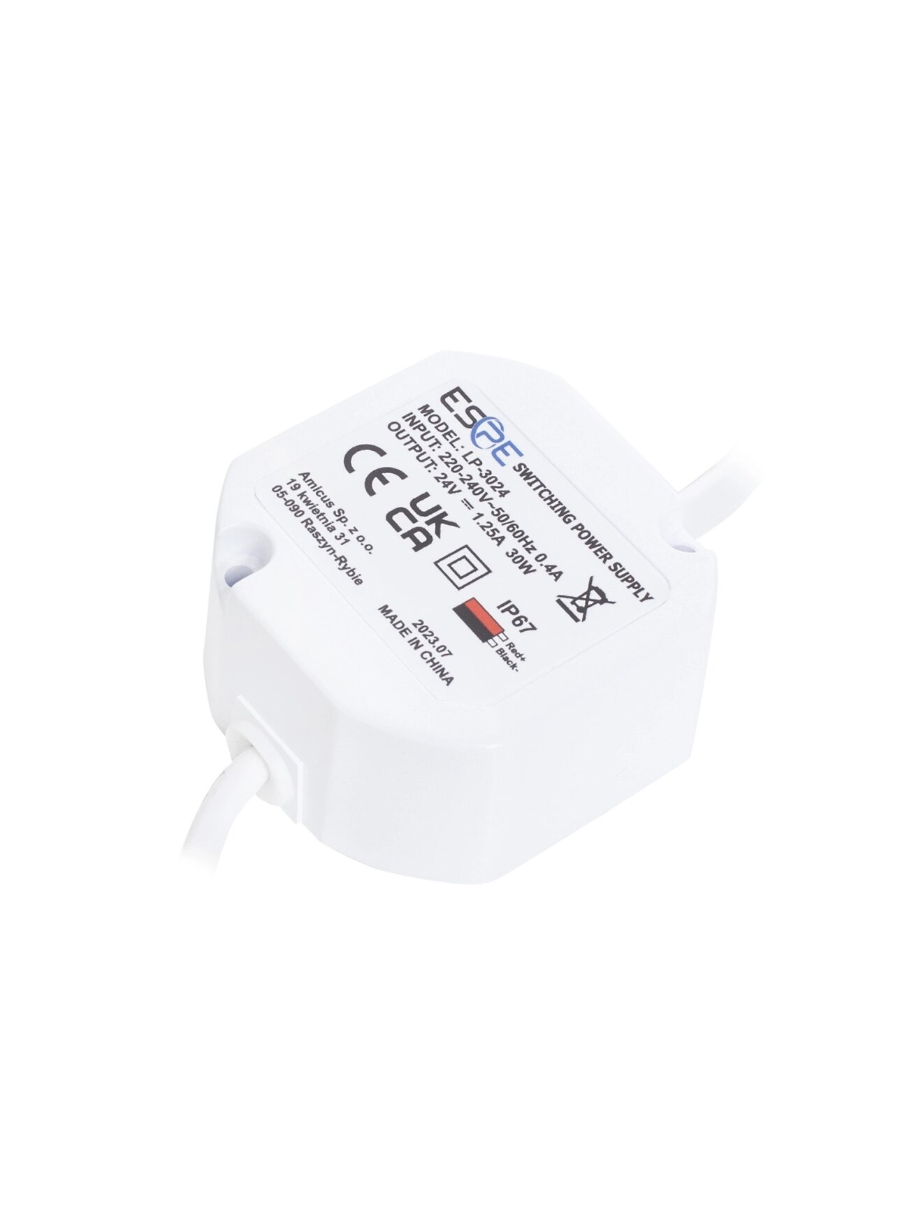 Impulsinis maitinimo šaltinis ESPE LP-3024 (30W, 1.25A/24V, hermetinis IP67, 50x47x25) Impulsinis maitinimo šaltinis ESPE LP-3024 (30W, 1.25A/24V, hermetinis IP67, 50x47x25)