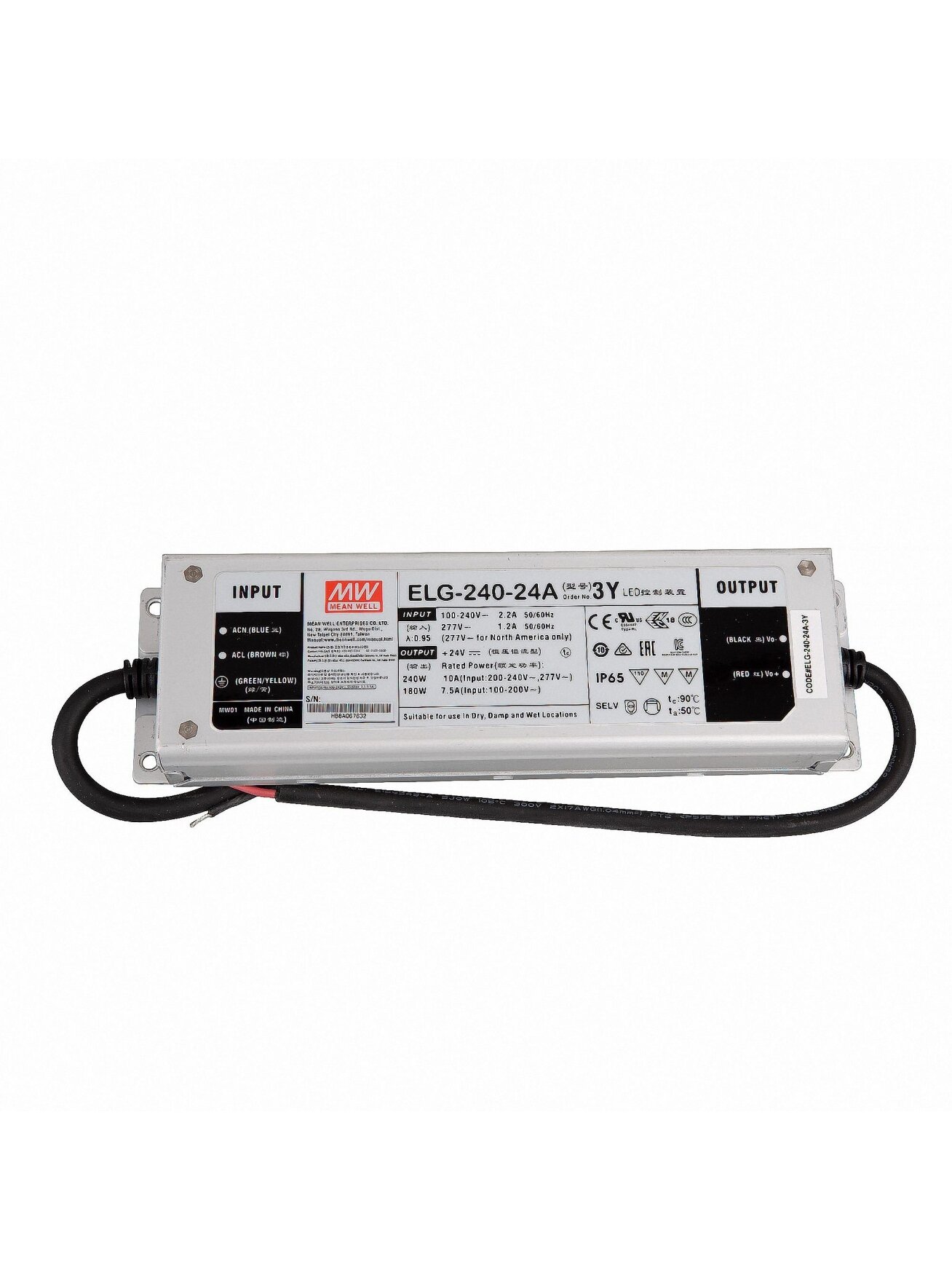 Impulsinis maitinimo šaltinis LED 24V 240W 10A IP65, dimeriuojamas, MEAN WELL ELG-240-24A-3Y
