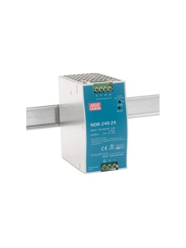 Impulsinis maitinimo šaltinis 24V 240W 10A, tvirtinamas ant DIN bėgio, MEAN WELL, NDR-240-24