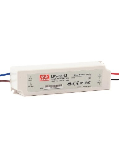 Impulsinis maitinimo šaltinis LED 12V 36W 3A IP67, Mean well, LPV-35-12