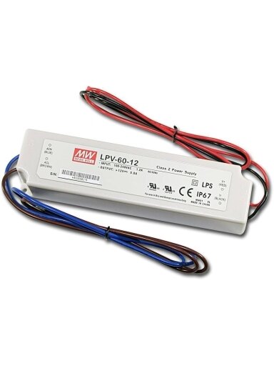 Impulsinis maitinimo šaltinis LED 12V 60W 5A IP67, Mean well, LPV-60-12