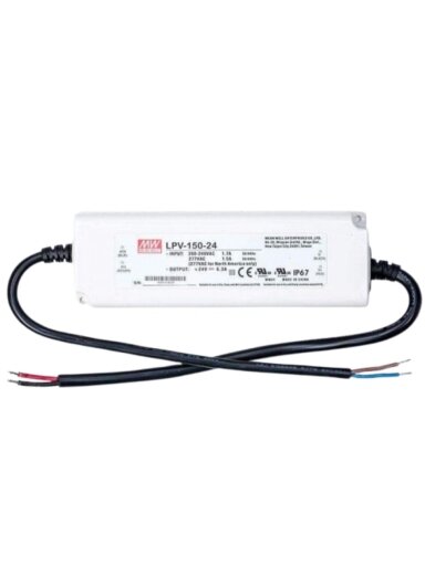 Impulsinis maitinimo šaltinis LED 24V 150W 6.3A, IP67, MEAN WELL LPV-150-24