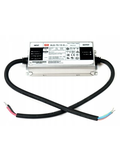 Impulsinis maitinimo šaltinis LED 60W 12V 5A IP67, dimeriuojamas, Mean well XLG-75-12-A