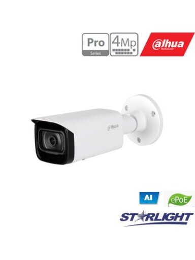 IP kam. AI 4M 2K Cilind. STARLIGHT + su LXIR iki 50m, 4MP(2688x1520) 1~25fps, 3.6mm, H.265+, ePoE