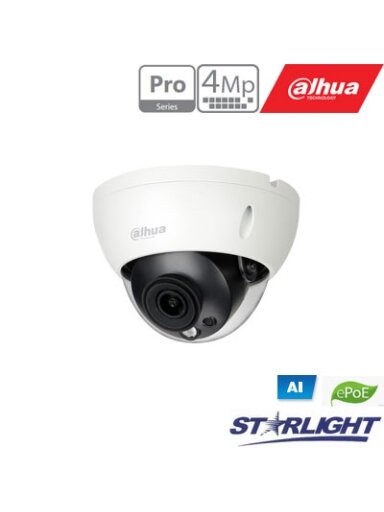 IP kam. AI 4M 2K kupol. STARLIGHT + su LXIR iki 50m, 4MP(2688x1520)1~25fps, 2.8mm, H.265+, ePoE,IK10