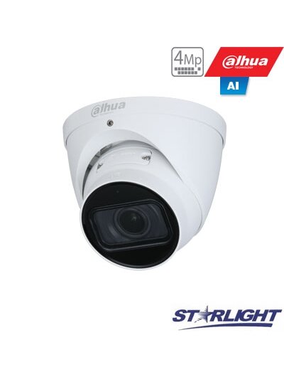 IP kamera kupol. 4MP STARLIGHT AI, IR pašv. iki 40m, 1/3” 2.7~13.5mm. automatinis obj, SMD, IVS