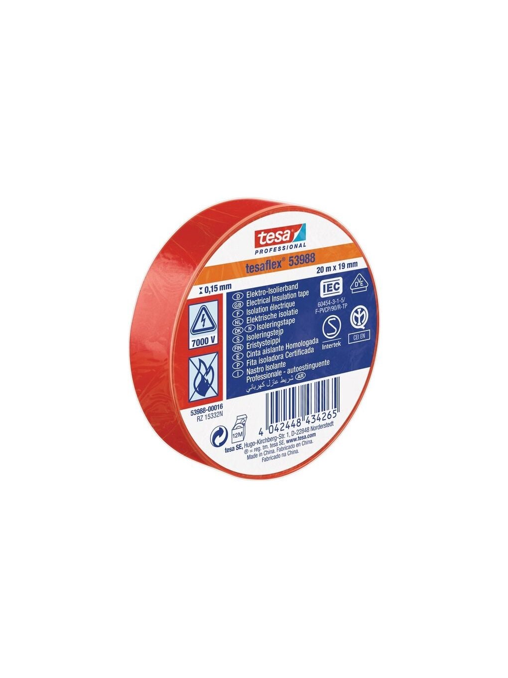 Izoliuojanti juosta TESA (raudona) 10m x 15mm 53988-00020-00