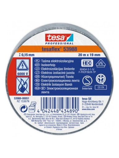 Izoliuojanti juosta TESA (pilka) 20m x 19mm 53988-00051-00