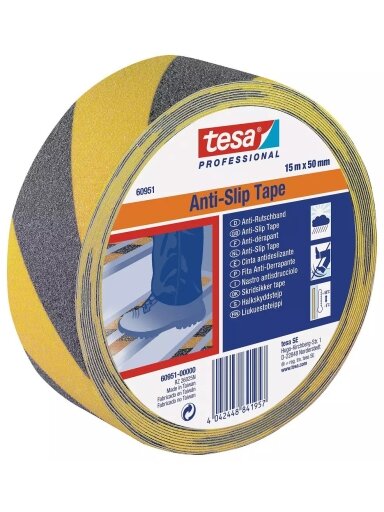 Juosta slydimui mažinti TESA (juoda/geltona) 15m x 50mm 60951-00000-00