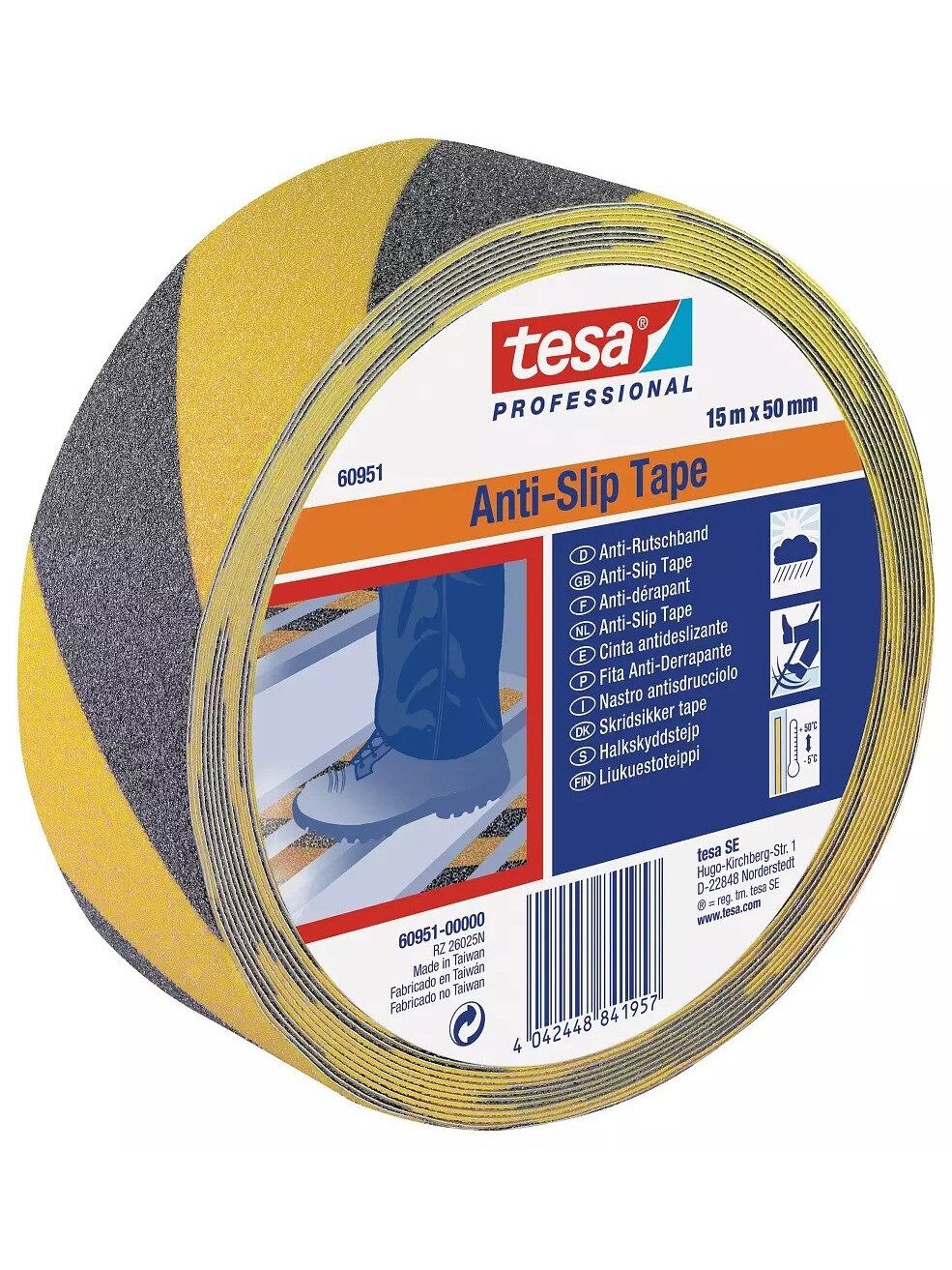 Juosta slydimui mažinti TESA (juoda/geltona) 15m x 50mm 60951-00000-00