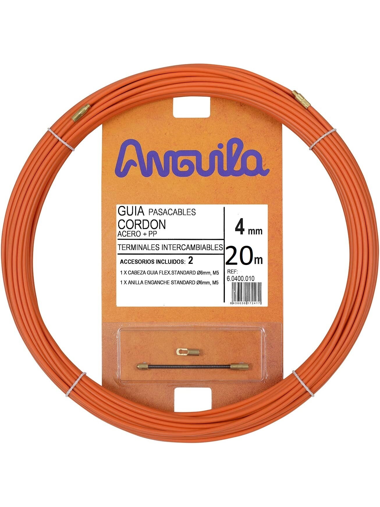 Kabelio pratraukėjas (20m, 4mm, oranžinis, plieninis)