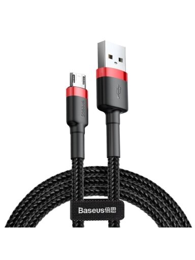 Kabelis USB A - micro USB BASEUS CAMKLF-B91 (1.0m, QC3.0, nailoninis, raudonas/juodas)