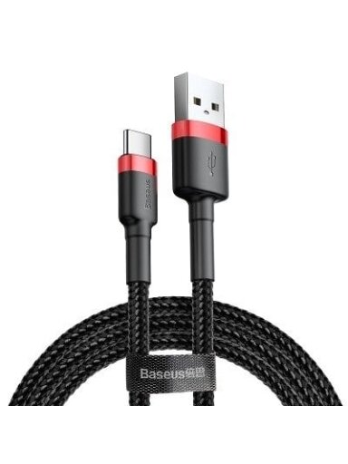 Kabelis USB A - USB C BASEUS CATKLF-B91 (1.0m, QC3.0, nailoninis, raudonas/juodas)