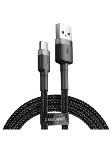 Kabelis USB A - USB C BASEUS CATKLF-UG1 (3.0m, QC3.0, nailoninis, pilkas/juodas)
