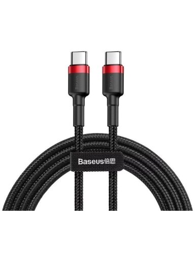 Kabelis USB C - USB C BASEUS CATKLF-G91 (1.0m, QC3.0, nailoninis, raudonas/juodas)