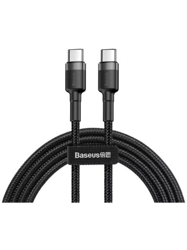 Kabelis USB C - USB C BASEUS CATKLF-HG1 (2.0m, QC3.0, nailoninis, pilkas/juodas)