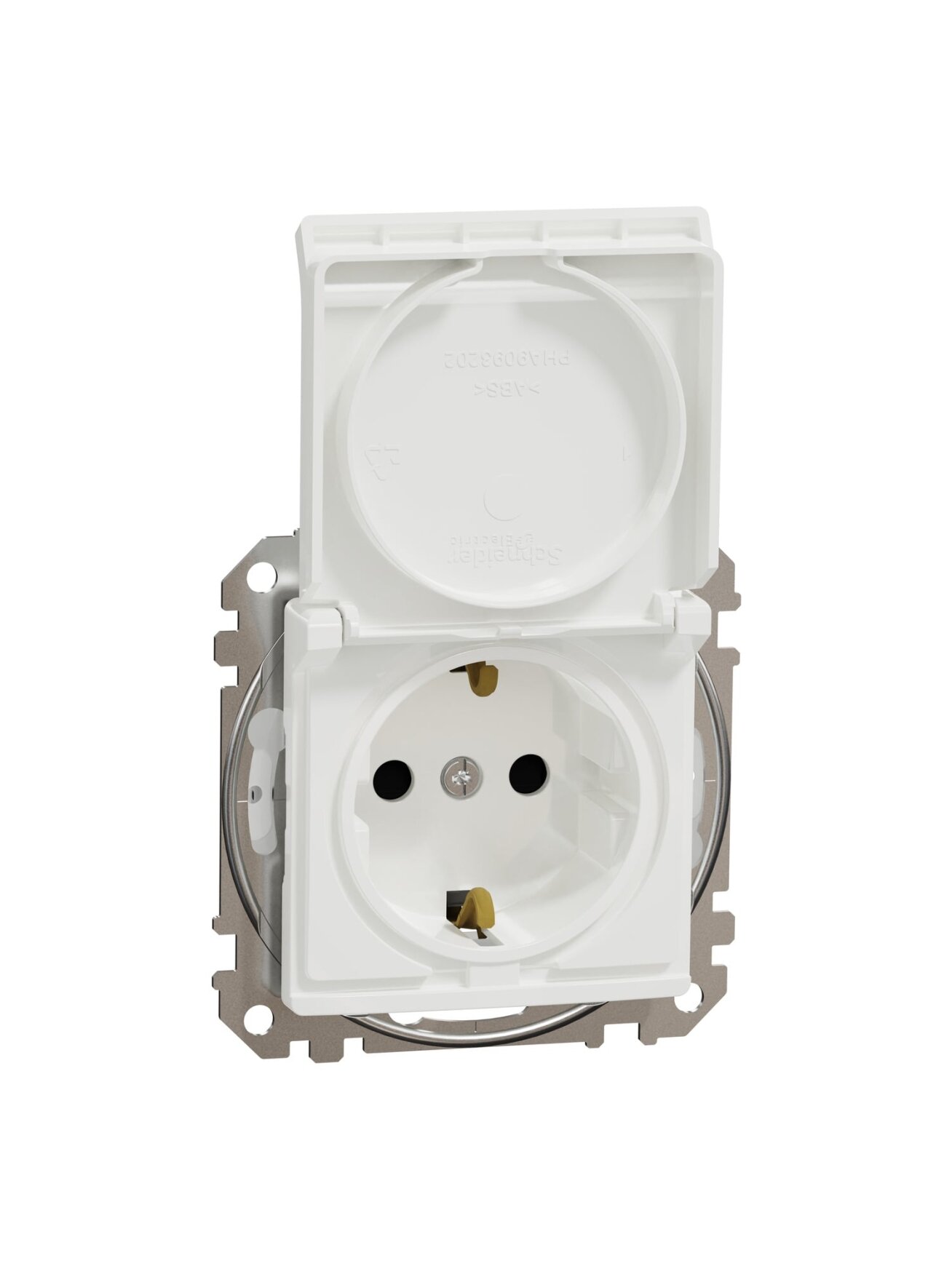 Kištukinis lizdas su įžeminimu ir dangteliu Schneider Electric Sedna Design SDD211024 (baltas, IP44)