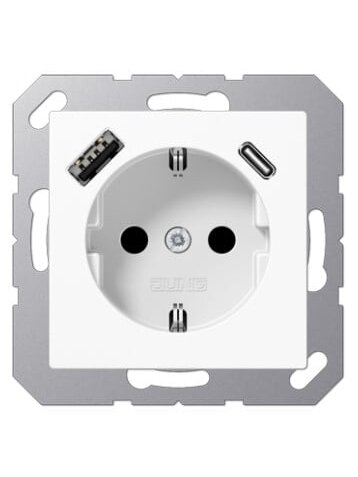 Kištukinis lizdas su USB A + USB C lizdu JUNG A1520-15CAWW (baltas, 16A/250V)