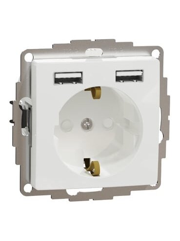 Kištukinis lizdas su įžeminimu + 2x USB-A įkrovimo lizdais Schneider Electric Sedna Design SDD111052 (baltas) Kištukinis lizdas su įžeminimu + 2x USB-A įkrovimo lizdais Schneider Electric Sedna Design SDD111052 (baltas)