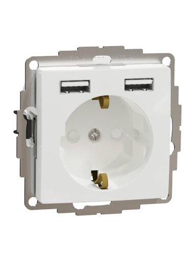 Kištukinis lizdas su įžeminimu + 2x USB-A įkrovimo lizdais Schneider Electric Sedna Design SDD111052 (baltas)