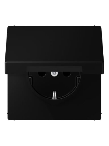 Kištukinis lizdas su įžeminimu ir dangteliu JUNG LS1520BFKLSWM (juodas, matinis, 16A/250V)
