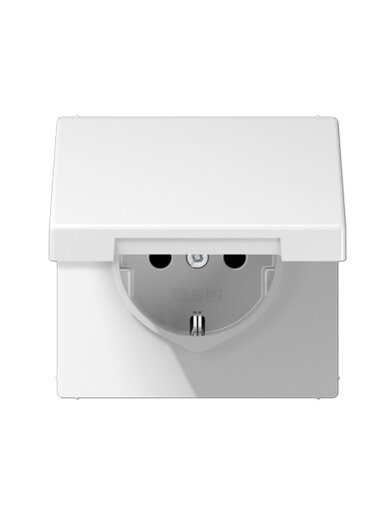 Kištukinis lizdas su įžeminimu ir dangteliu JUNG LS1520KLWW (baltas, 16A/250V)
