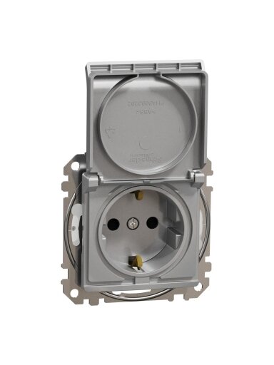 Kištukinis lizdas su įžeminimu ir dangteliu Schneider Electric Sedna Design SDD213024 (IP44, aliuminis)