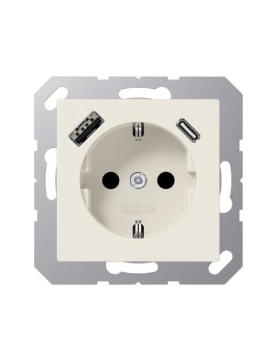 Kištukinis lizdas su USB A + USB C lizdu JUNG A1520-15CA (dramblio kaulo spalva)