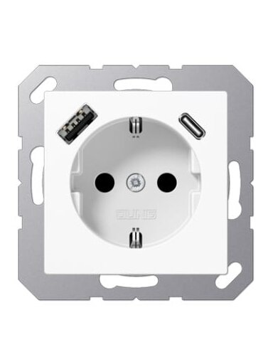 Kištukinis lizdas su USB A + USB C lizdu JUNG A1520-15CAWW (baltas, 16A/250V)