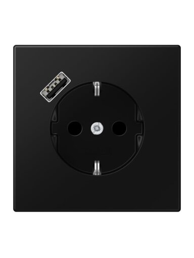 Kištukinis lizdas su USB JUNG LS1520-18ASWM (juodas, matinis, 16A/250V)
