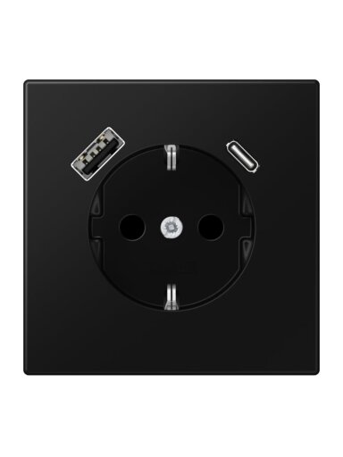 Kištukinis lizdas su USB+USB-C  JUNG LS1520-15CASWM (juodas, matinis, 16A/250V)
