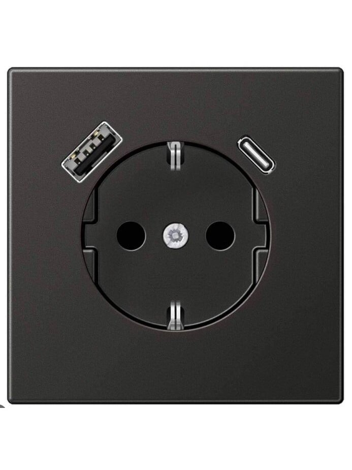 Kištukinis lizdas su USB prievadais JUNG LS1520AN (antracito spalvos, 16A/250V)