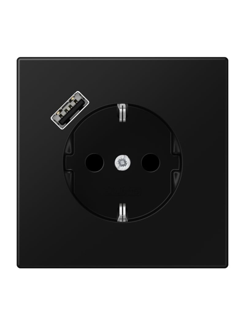 Kištukinis lizdas su USB JUNG LS1520-18ASWM (juodas, matinis, 16A/250V)