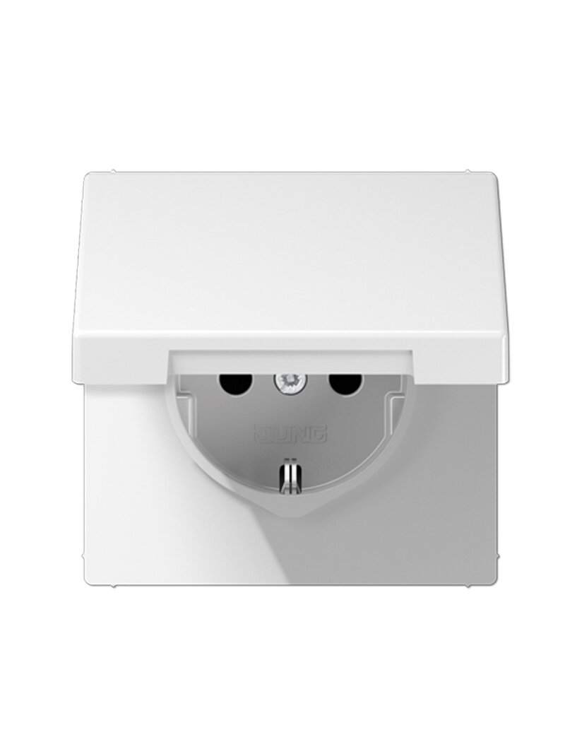 Kištukinis lizdas su įžeminimu ir dangteliu JUNG LS1520KLWW (baltas, 16A/250V)