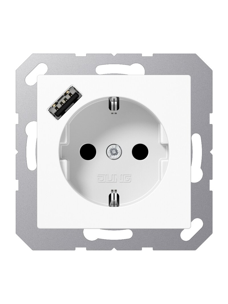 Kištukinis lizdas su USB A lizdu JUNG A1520-18AWW (baltas, 16A/250V) Kištukinis lizdas su USB A lizdu JUNG A1520-18AWW (baltas, 16A/250V)